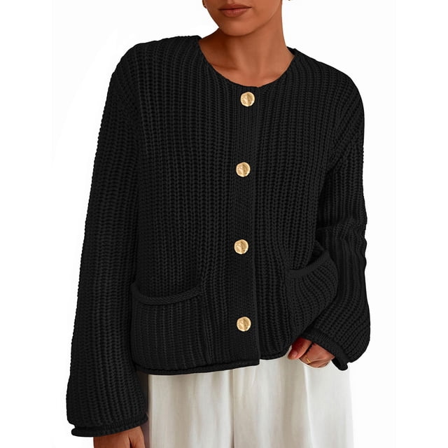 Suéter PRETTYGARDEN Cardigan Oversized de Punto Grueso Negro 2XL