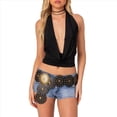 thumbnail image 3 of Tops de Cuello Halter para Mujer, Sin Mangas, con Escote en V Profundo y Cordones, Estilo Urbano de Verano Y2K Negro M, 3 of 8