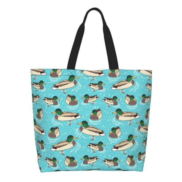 Fotbe Mallard Ducks Swimming In The Lake Bolsa Tote Estética de Lona con Estampado para Mujer - Bolsa Reutilizable de Hombro Casual para Vacaciones, Compras, Trabajo y Gimnasio