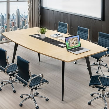 ModFusion 6ft Conference Table with Power Outlets & USB Ports, 70.8" Boat Shaped Meeting Table with Rectangle Grommet for Office