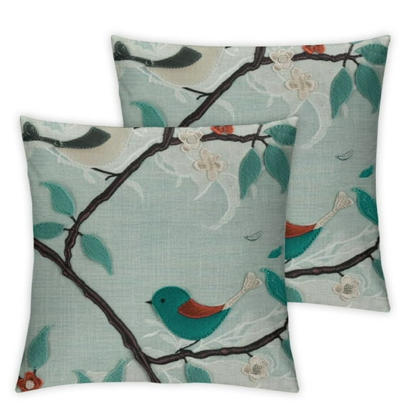 nygtbtfer Birds Pillow Covers Decorative Throw Pillow Tree Embroidered Accent Pillow Cases Teal Cushion Cute for Home Couch Bed Living Room Bedroom Decor Euro Shams White and Blue White