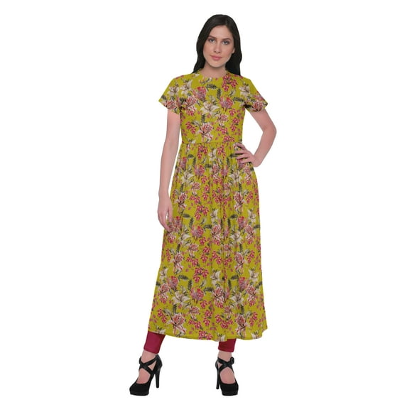 Moomaya Printed Kurta Front Slit Tunic Tops Women Summer Wear Ladies Kurti
