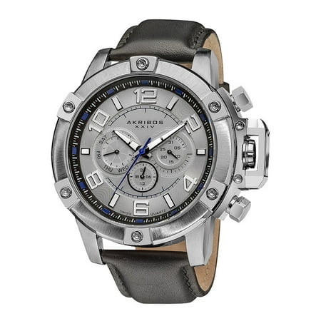 Akribos Xxiv Ak605wt Men's Multi-Function Black Genuine Leather Silver-Tone Dial Ss Watch