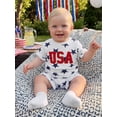 thumbnail image 5 of Cenuakty 2Pcs Toddler Boy Outfit Independence Day Short Sleeve Crew Neck Star Print Waffle Knit Tops and Elastic Waist Shorts, 5 of 9