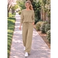 thumbnail image 3 of MOYIKO Two Piece Sets for Women Fall Travel Vacation Outfits Pleated Long Sleeve Lounge Sets Wide Leg Pants, 3 of 7