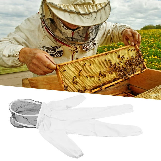 Children Beekeeping Suit with Veil Hood, One Piece Kids Beekeeping Protective Clothes with Double Zipper Bee Sting Protection, Polyester Cotton Material