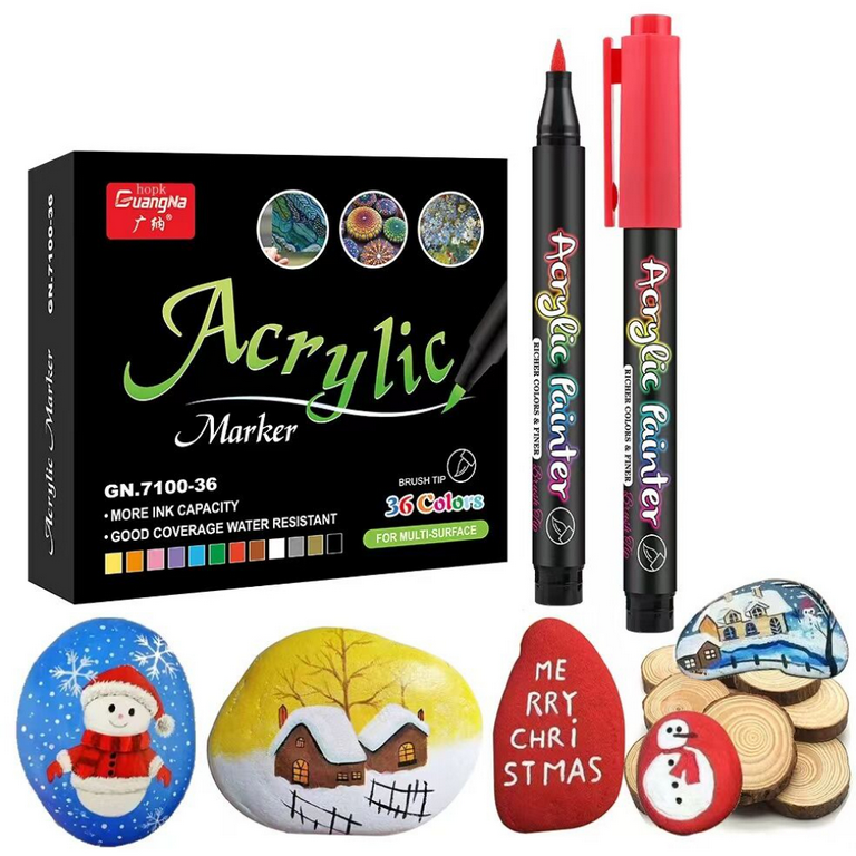  ArtBeek 36 Colors Acrylic Paint Markers, Paint Pens with Brush  Tip, Pumping Reversible Acrylic Paint Pens for Rock  Painting,Ceramic,Wood,Calligraphy,Scrapbooking,Brush Lettering,Card Making  : Arts, Crafts & Sewing