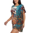 thumbnail image 3 of Womens Pajama Sets With Pocket, Artistic Orange Carnation Skull Lounge Sets Short Sleeve Sleepwear PJ Sets for Women, 3 of 6