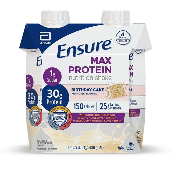 Ensure Max Protein Shake, 30g Protein, Birthday Cake, 11 fl oz, 4 Pack
