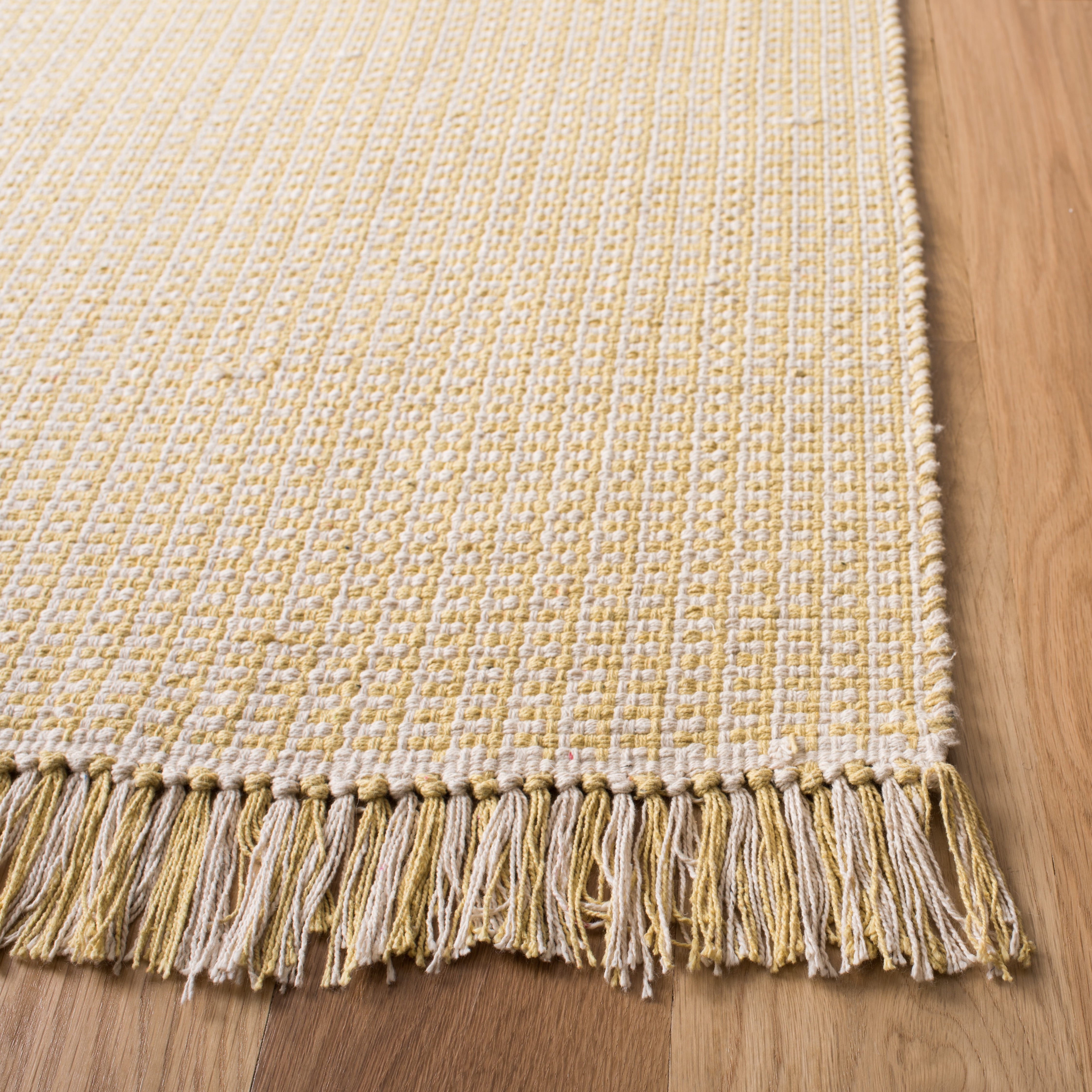 SAFAVIEH Montauk Patton Geometric Cotton Runner Rug, Ivory/Yellow, 2'3" x 12'