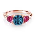 thumbnail image 2 of Gem Stone King 18K Rose Gold Plated Silver London Blue Topaz and Red Created Ruby 3 Stone Engagement Ring for Women (2.71 Cttw, Gemstone November Birthstone, Available in Size 5, 6, 7, 8, 9), 2 of 3