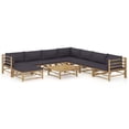 thumbnail image 1 of vidaXL 9 Piece Garden Lounge Set with Dark Grey Cushions Bamboo, 1 of 5