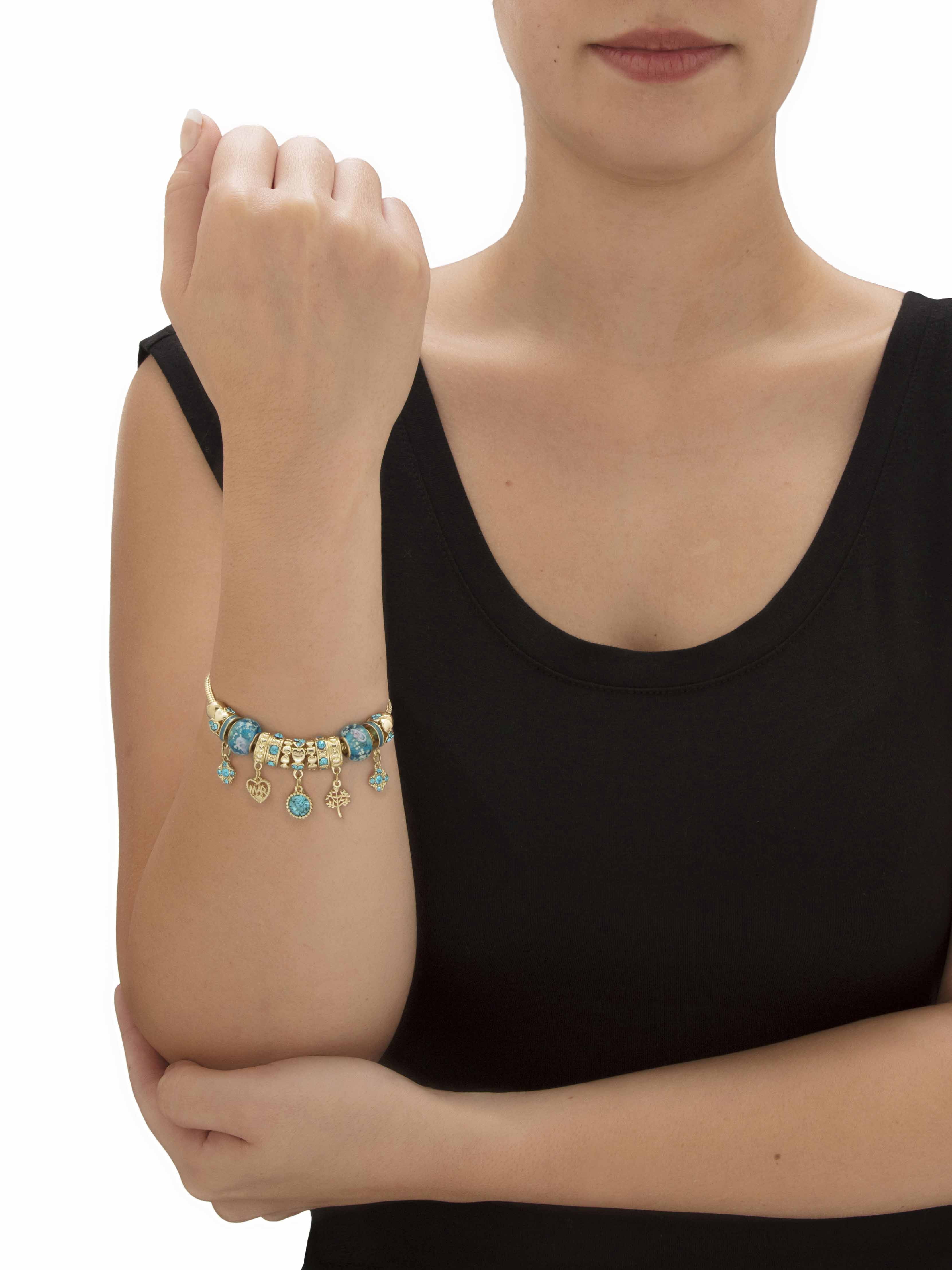 PalmBeach Jewelry Simulated Birthstone Crystal Charm Bracelet in Goldtone or Silvertone 8"