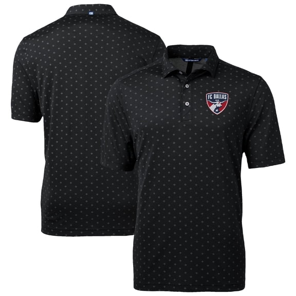 Men's Cutter & Buck Black FC Dallas DryTec Virtue Eco Pique Tile Print Recycled Polo