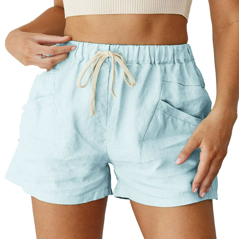 TIANEK Fashion Flowy Cargo Shorts for Women Mother's Day 2023 Solid Color  High Waist Lace-Up Pockets Three-Part Summer Leisure Shorts Clearance 