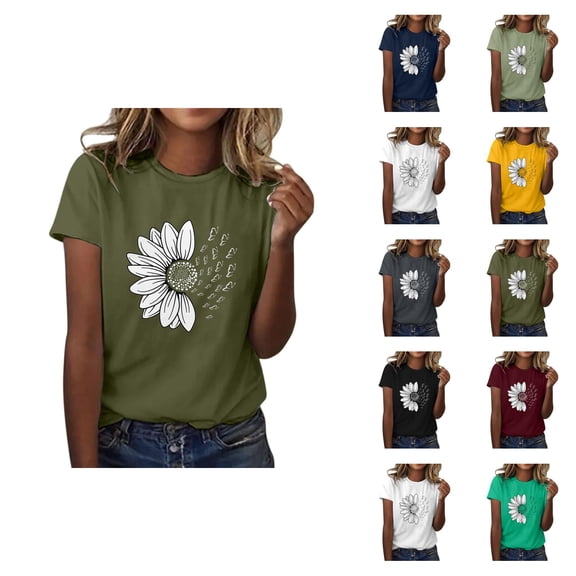 Sunflower Graphic Tees for Women 2026 Summer Casual Short Sleeve Crewneck T Shirts