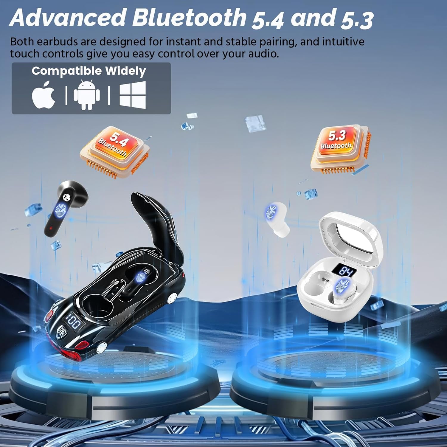 2 Pack Kids Wireless Earbuds Invisible Mini Earbuds for Kids Bluetooth Ear Buds in-Ear with LED Display, HiFi Stereo, 32H Playtime, Wireless Headphone with Mic for Android iOS Phone Laptop