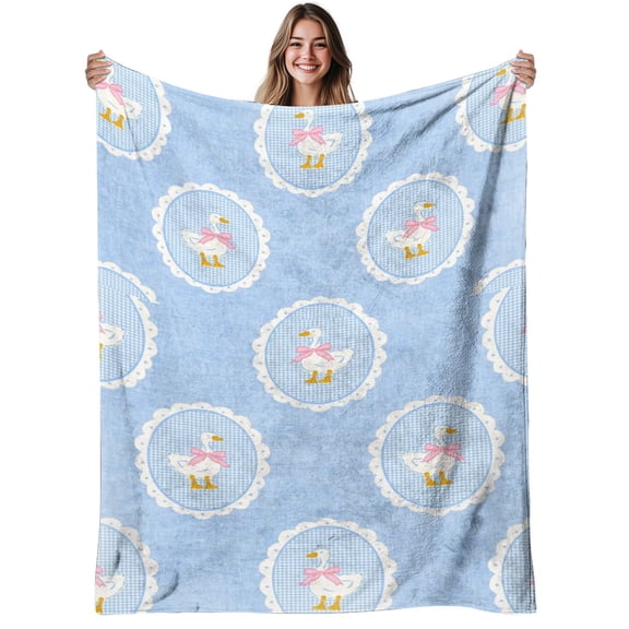 Vintage Farmhouse Goose Flannel Blanket - 280gsm Soft Warm Bedspread, Cozy All-Season Throw for Bedroom Living Room Couch, Machine Washable Neutral Colors