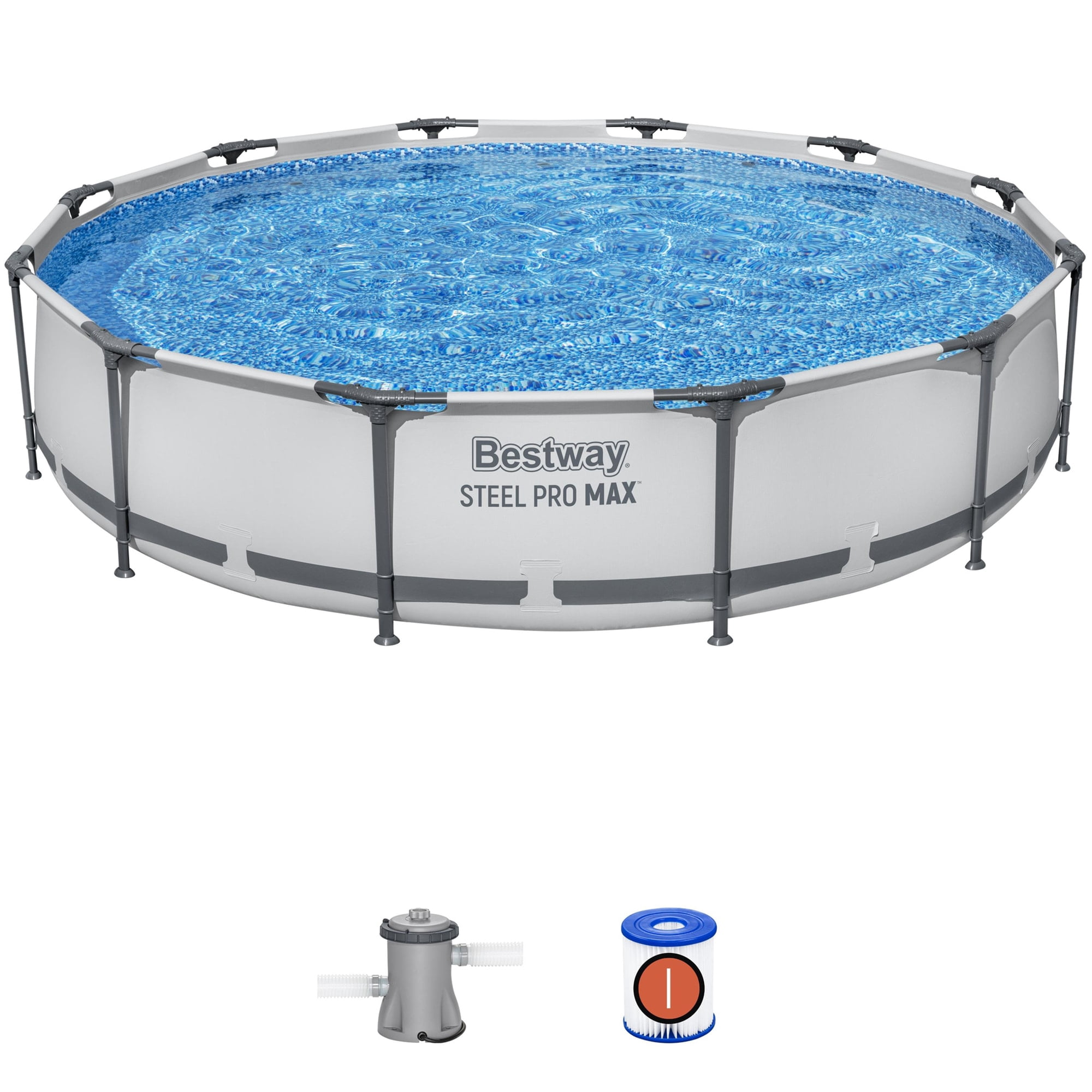 Bestway 12' x 30" Steel Pro Round Frame Above Ground Pool Set with Filter Pump