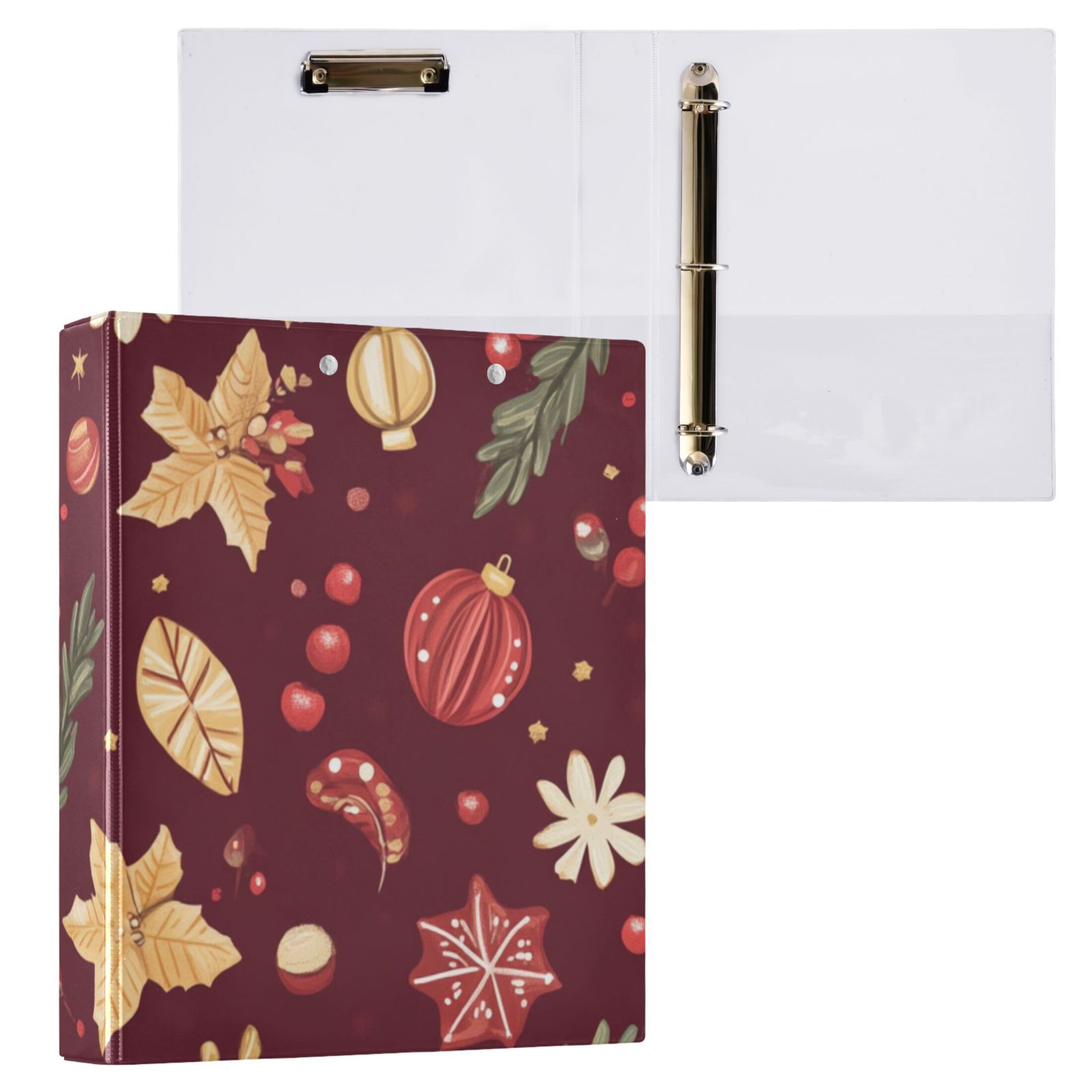 Christmas Red 3 Ring Binders 1.5 inch Hardcover File Folders with Interior Pockets A4 Size Organizer for School Office Hospital