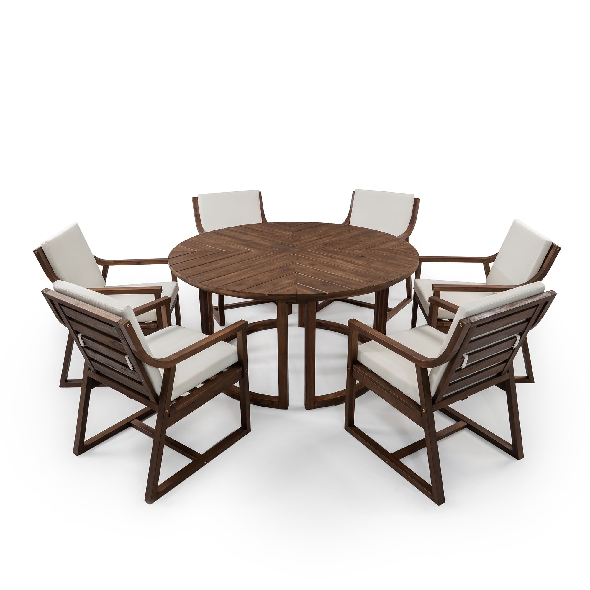 MAYEERTY Patio Dining Table Set for 6, Round Dining Table with 1.96" Umbrella Hole & Removable Cushions for Garden, Backyard and Pools