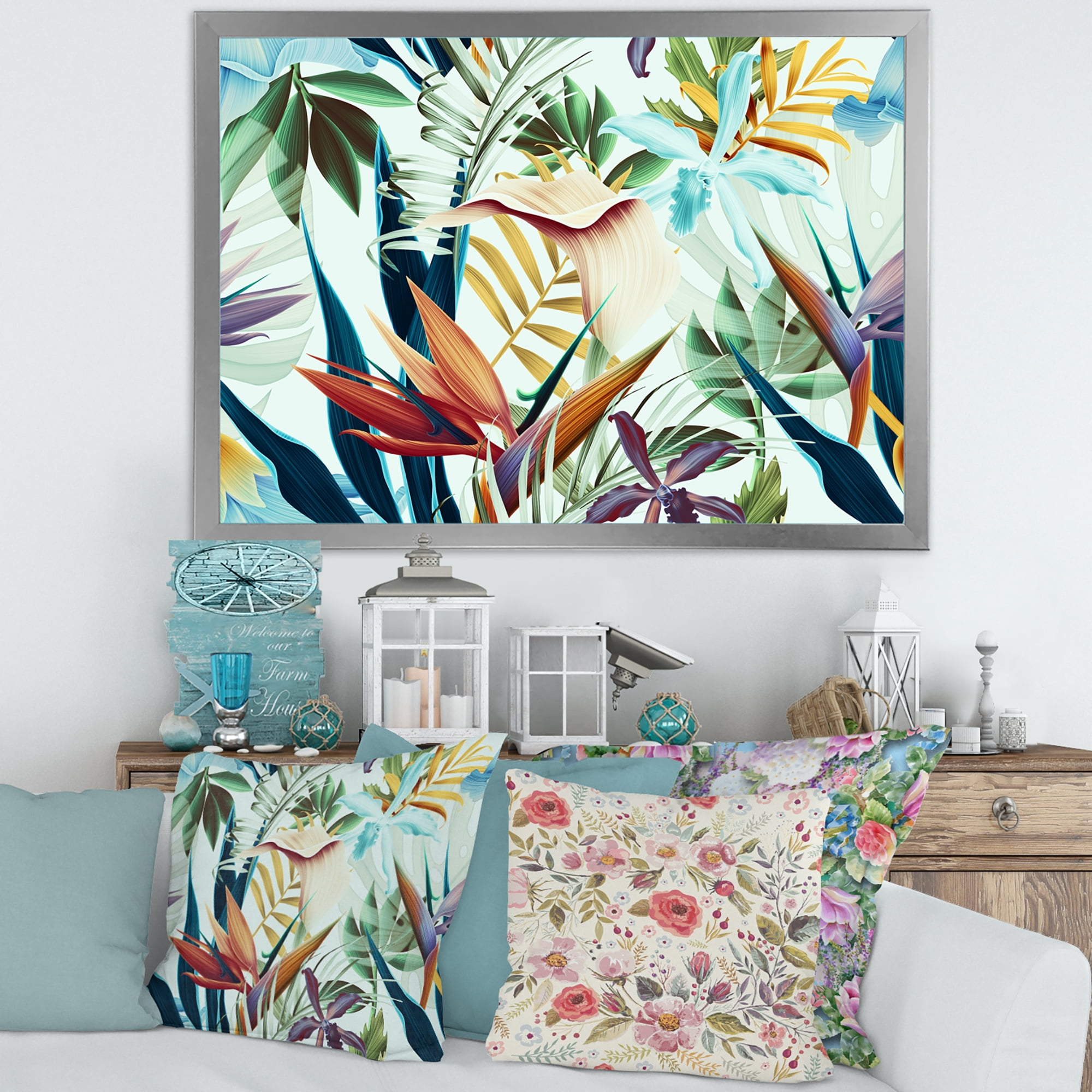 Designart 'VIntage Tropical Flowers I' Tropical Framed Art Print
