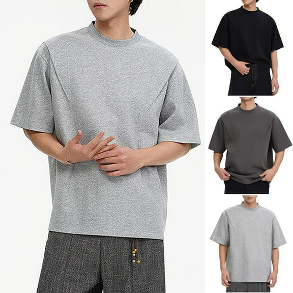 Bixock Casual Tops for Men, Cotton Short Sleeve Shirts for Men,Shirts for Men Summer Short Sleeve Crew Neck Solid Color Casual Daily Comfortable Tops