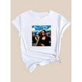 thumbnail image 3 of Camiseta De Verano Para Mujer, Cuello Redondo, Para Mochilero, Vacaciones En La CalleWomens Graphic T-Shirt - Bold Oil Painting Figure Print - Comfortable Sportswear Top with Short Sleeves and Crew, 3 of 8