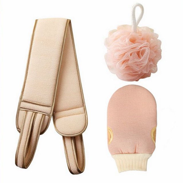 CSChome Shower Ball Set Bath Towel Set 1 Set Soft Long Strip Water Absorption Reusable Three Piece Set Cleaning Portable Back Scrubber Shower Ball