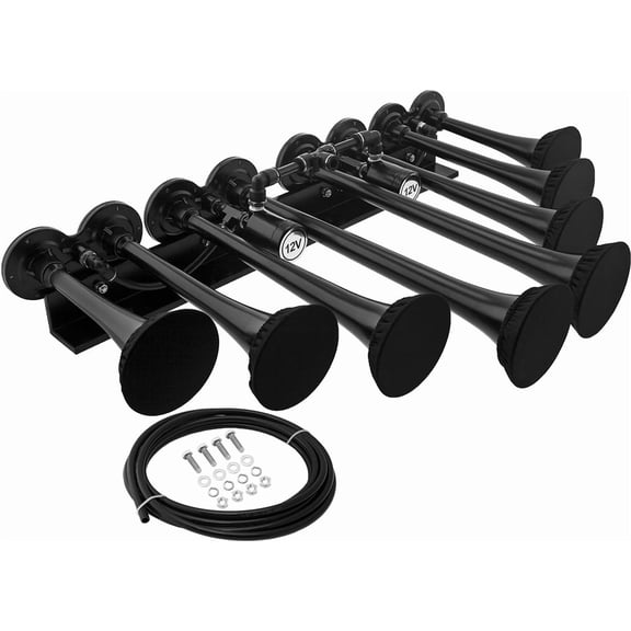 Vixen Horns OCTOPOD Train Horn for Truck/Car. 8 Air Horn Black Trumpets w/Covers. Super Loud dB. Fits 12v Vehicles like Semi/Pickup/Jeep/RV/SUV VXH8124XLB/P