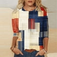 thumbnail image 2 of CYMMPU Spring Tops Crew Neck Fall Trendy Shirts Blouses for Women Dressy Casual Loose Fit Tunic Tops 3/4 Sleeve Color Block Lightweight Basic Tees Khaki L, 2 of 5