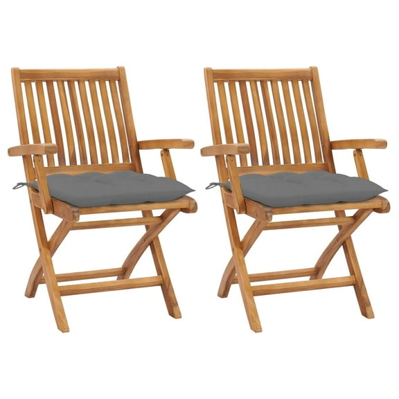 vidaXL Patio Chairs 2 pcs with Gray Cushions Solid Teak Wood