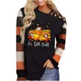 thumbnail image 1 of Camisas de Acción de Gracias Para Mujer, Manga Larga, Hombros Descubiertos, Correa de Hombro, Bloque de Color, Blusa Estampada, Túnica, Tops Odeerbi ODB204855, 1 of 5