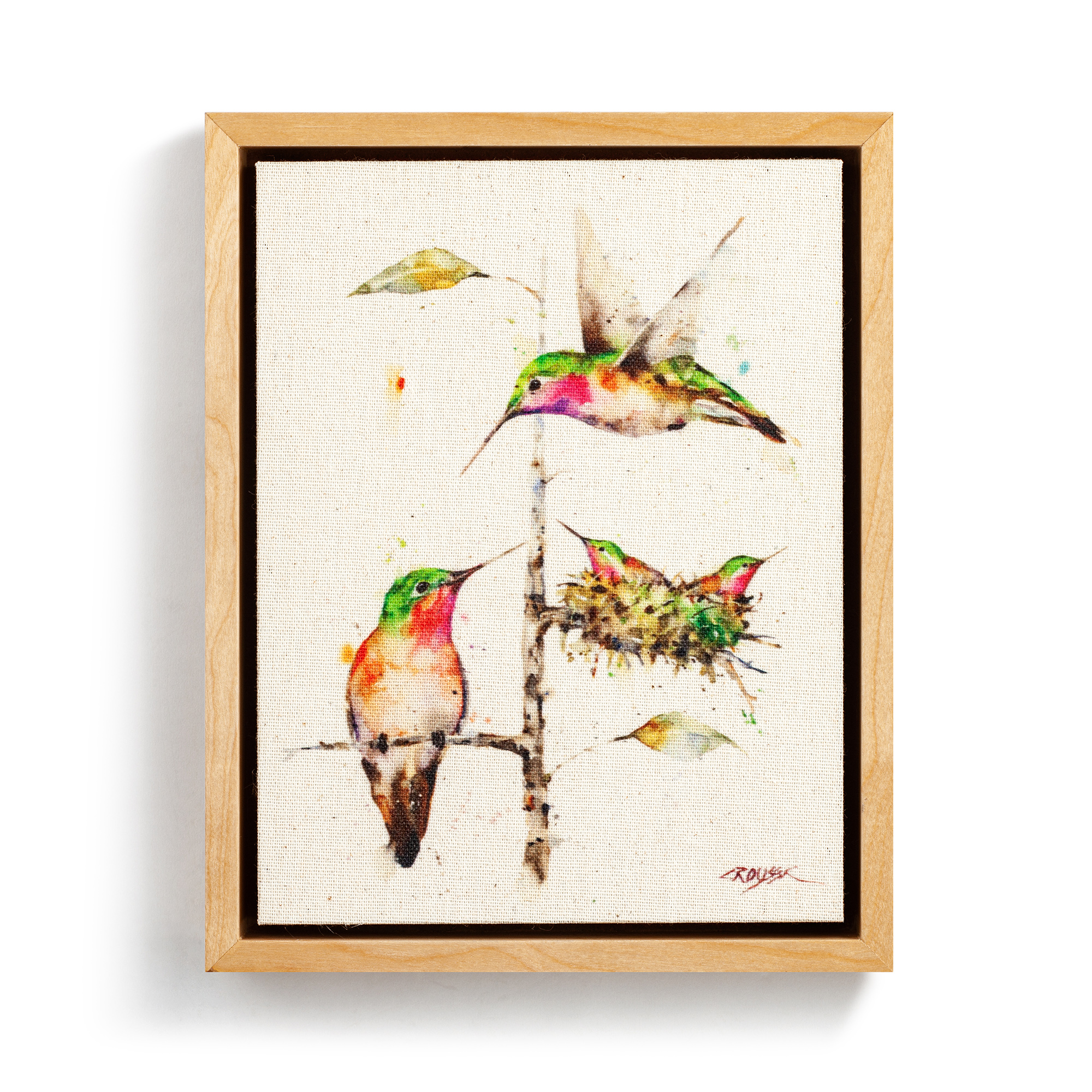 Demdaco PeeWee Hummingbird Family Watercolor Green 10 x Canvas Framed  Wall Art