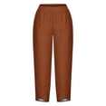 thumbnail image 4 of Lmnyox Women's Wide Leg Capris Stretchy Elastic Waist Cropped Trousers with Pocket Summer Casual Capri Pants, 4 of 5