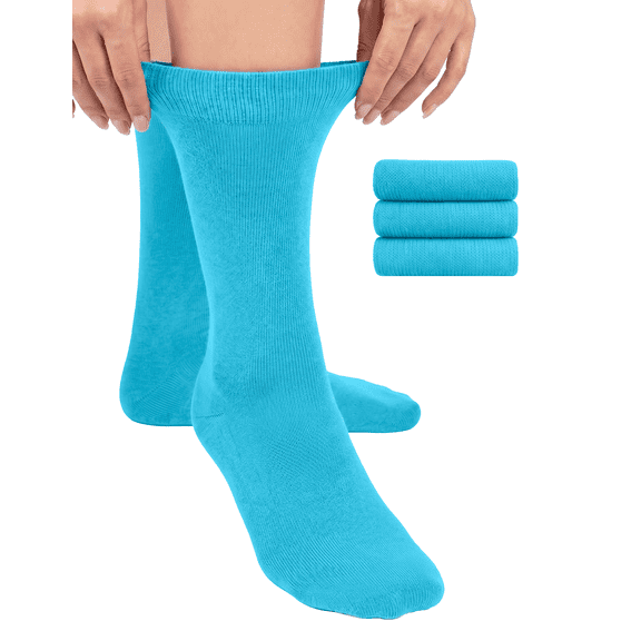 Hugh Ugoli Women's Bamboo Thin Dress Socks Crew Business Casual, 3 Pairs, Blue Curacao, Shoe Size: 6-9