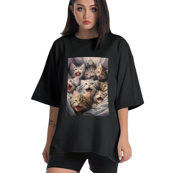Plus Size Shirt for Women Black Tops for Women Short Sleeves Shirt for Women Cats T Shirt Crewneck Shirt for Women XS