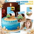 thumbnail image 2 of Birthday Candle Number Island Style Blue White Brown with Sun and Tree Cartoon Creative Party Cake Topper Decoration, Tropical Numeric Candle for Celebration, Paradise Themed Cake Decor, 2 of 5