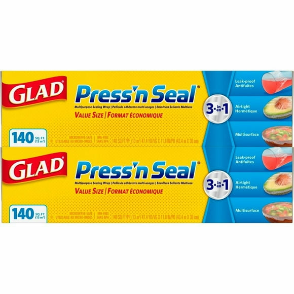 Glad Press N Seal Film Plastique, 2 Pack/140 Pieds Carrés.