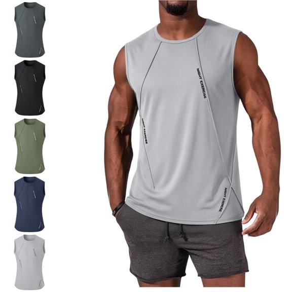 Domuza Tank Top for Men Classic Quick-Dry Sleeveless Vest Tops Summer Breathable Casual Tshirt Workout Muscle Gym Tanks Light Gray XS