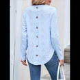 thumbnail image 4 of Camiseta Informal de Larga para Mujer, con Cuello Redondo, Dobladillo Curvo y Botones en la Espalda, Estilo Moderno y Holgado. Azul M, 4 of 9