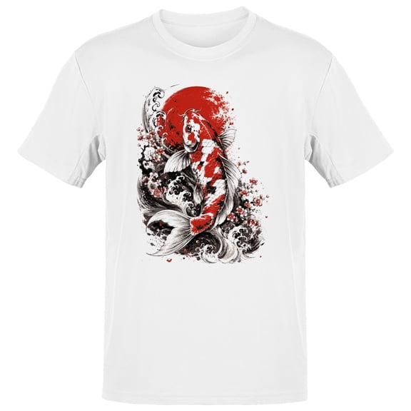 Smartprints Japanese Koi Fish Red Sun Sakura Men's T-Shirt White, Cotton, S