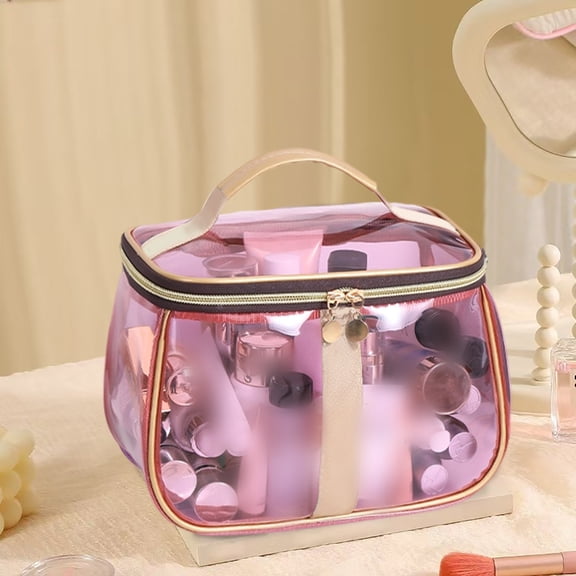 Large Capacity Retro Vanity Makeup Organizer Transparent Toiletry Storage Travel Cosmetic Bag For Women