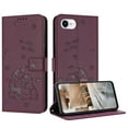 thumbnail image 2 of Wallet Case for iPhone 16e,Women Flip Magnetic Folio PU Leather Protective Case Wrist Strap Card Slots Holder Purse Emboss Cute Puppy Stand Case for iPhone 16e,Maroon, 2 of 9