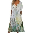 thumbnail image 2 of SMihono Robe d'Été pour Femmes Grande Taille Mode Femmes Été Imprimé Décontracté Col en V Boutons Manches Courtes Poches Robe de Vacances, 2 of 5