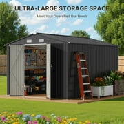 10x10 FT Sheds & Outdoor Storage with Lockable Doors, Waterproof | Galvanized Steel Garden Shed for Outdoors | Dark Grey