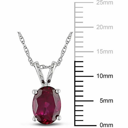 2 Carat T.G.W Oval-Cut Created Ruby 10kt White Gold Pendant