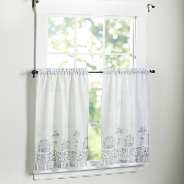 Farmhouse Window Curtain Tiers Barn And Windmill Print Kitchen Curtains Bathroom Set Of 2 36 Com Farmhouse Window Curtain Tiers Barn, Curtains For Bathroom Window