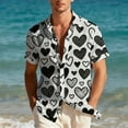 thumbnail image 4 of Mifsaly Mens Valentines Shirt Hearts Print Short Sleeve Blouse Cozy Breathable Vacation Tops Festival Party Lapel Basic Blouse Spring Summer Outfits M, 4 of 9