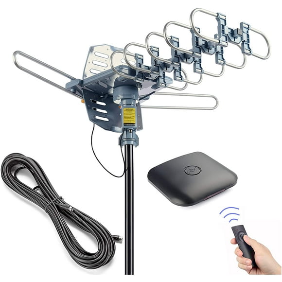 PBD Outdoor Digital HD TV Antenna 150 Miles Motorized 360 Degree Rotation with 40FT RG6 Coax Cable - UHF/VHF / 1080P / 4K Snap-On Installation